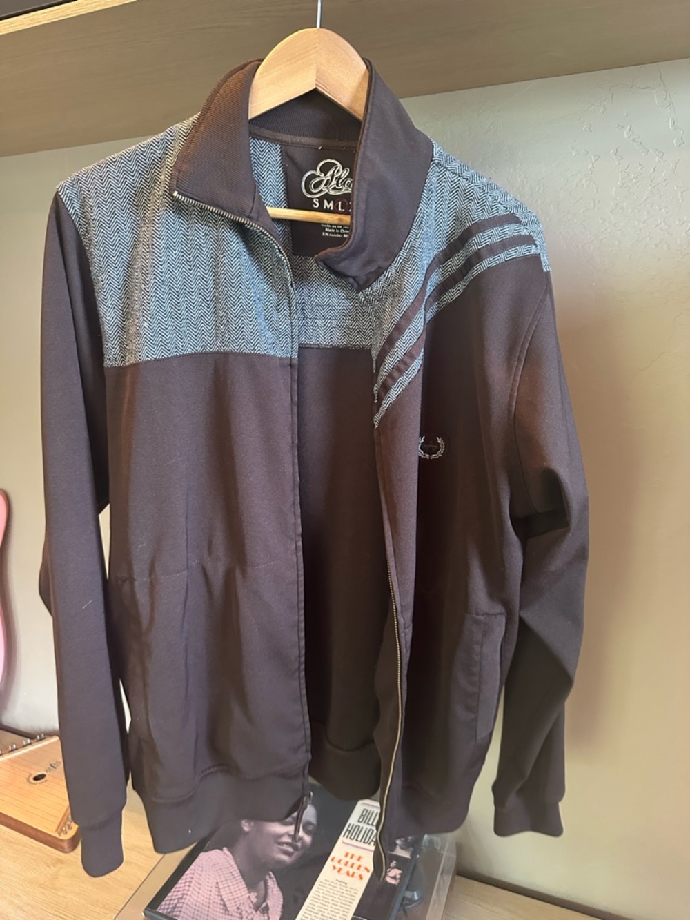 A-Lab Brown Zip-Up Track Jacket with Patterned Yoke L
